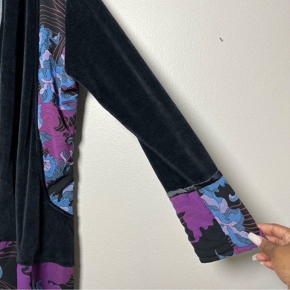 VTG Greater Good Network Women Cardigan Jacket Black Velour Floral Whimsygoth - Picture 3 of 9